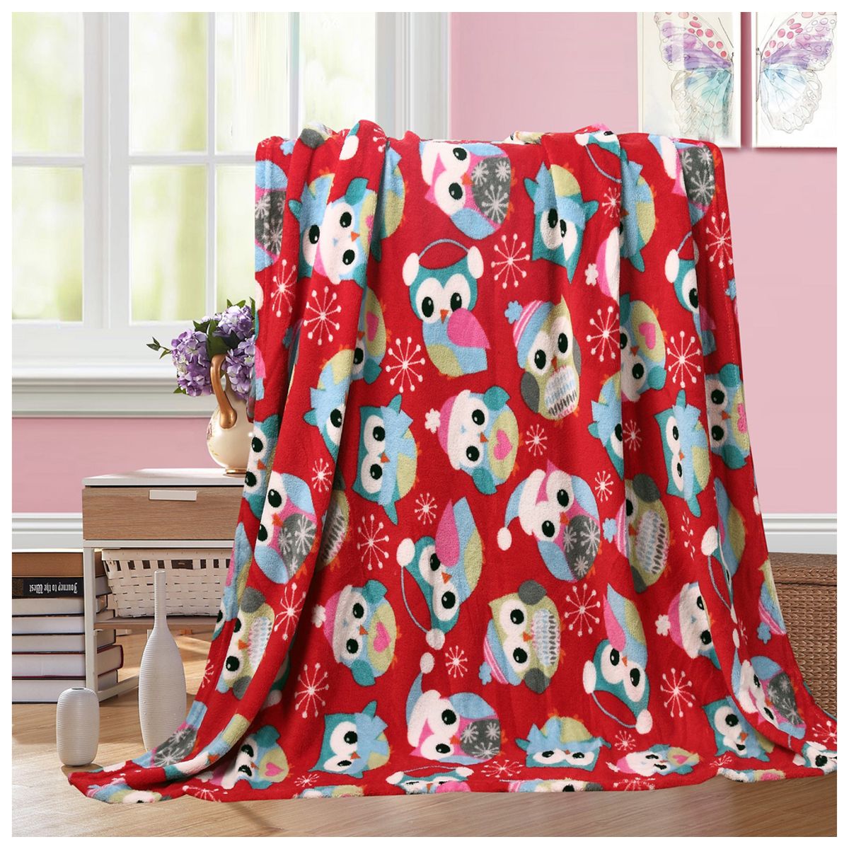 Noble House Soft Fleece Winter Holiday Throw Blanket - Holiday Owls