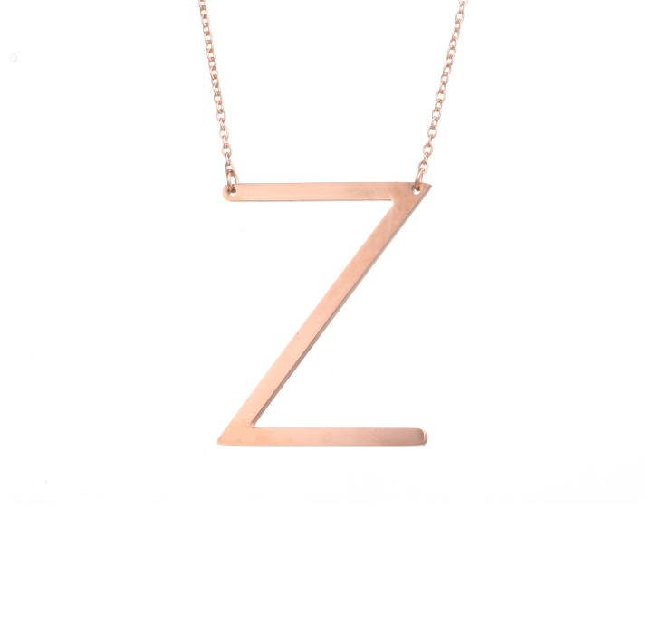 18K Gold-Plated Sideway Initial Necklace - Rose Gold - Z