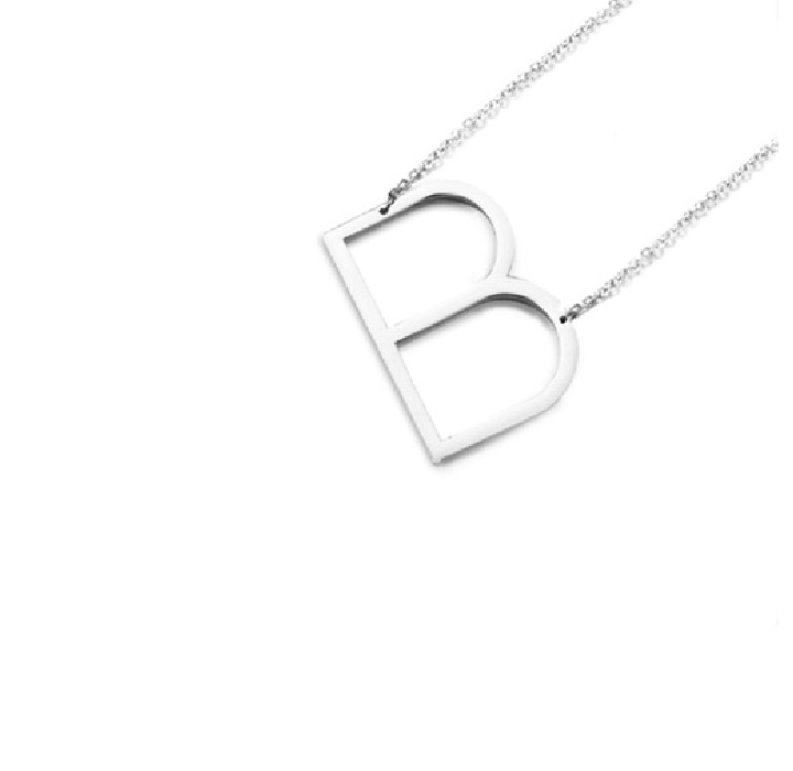 18K Gold-Plated Sideway Initial Necklace - White Gold - B