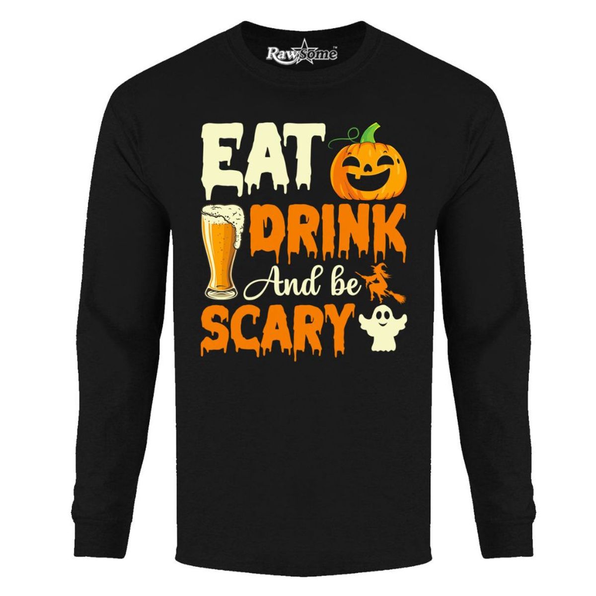 Men's Creepy Halloween Long Sleeve Shirt - Small - Eat Drink and Be Scary