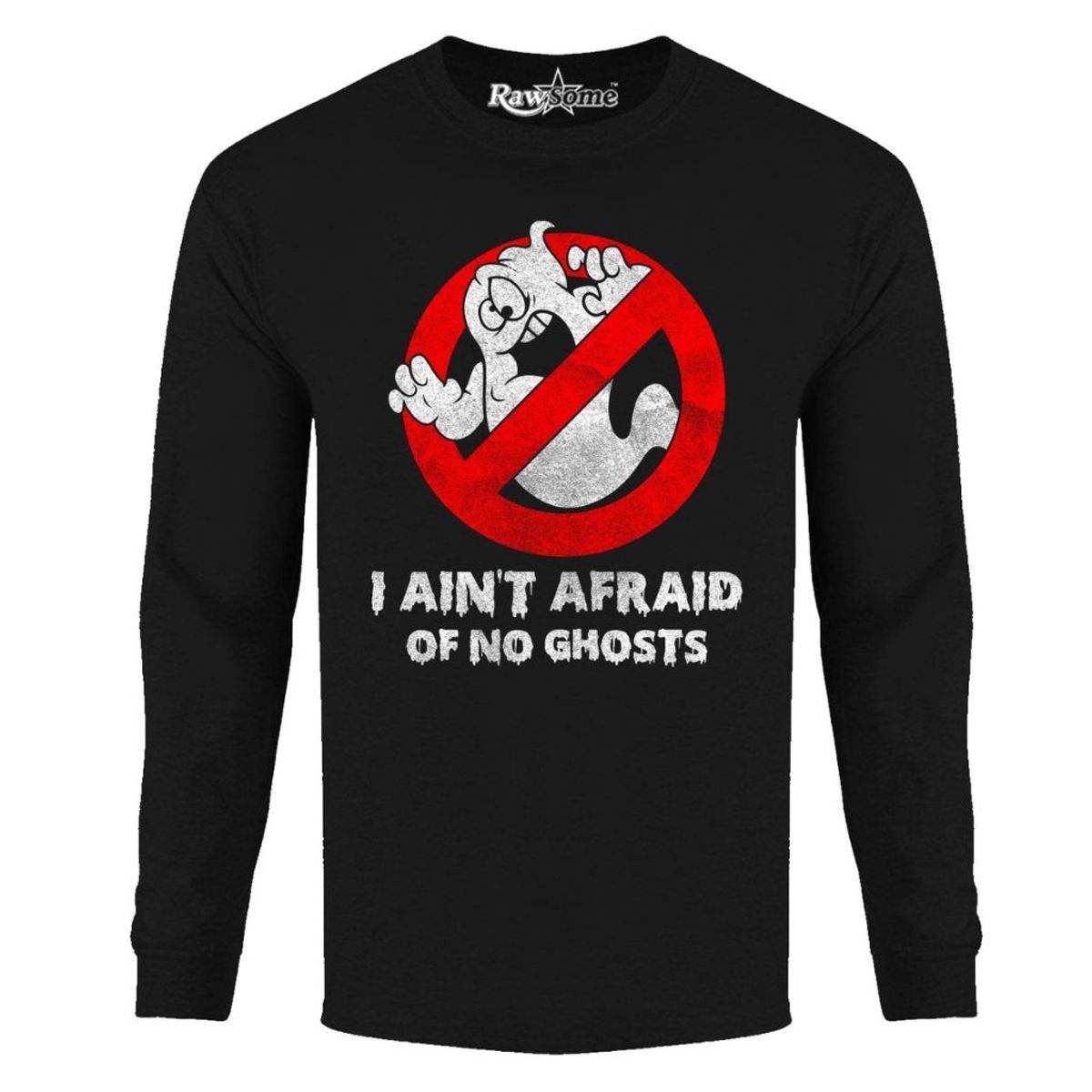 Men's Creepy Halloween Long Sleeve Shirt - Medium - I Ain't Afraid of No Ghosts