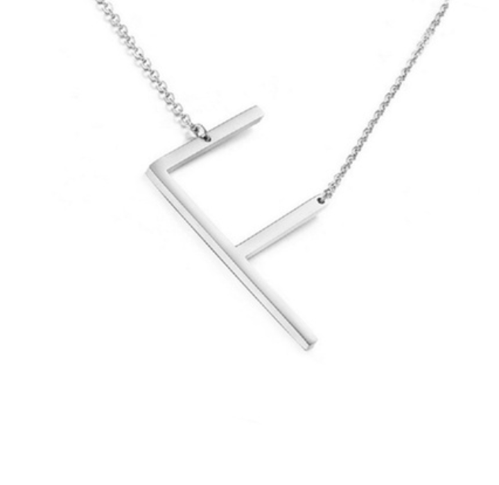 18K Gold-Plated Sideway Initial Necklace - White Gold - F