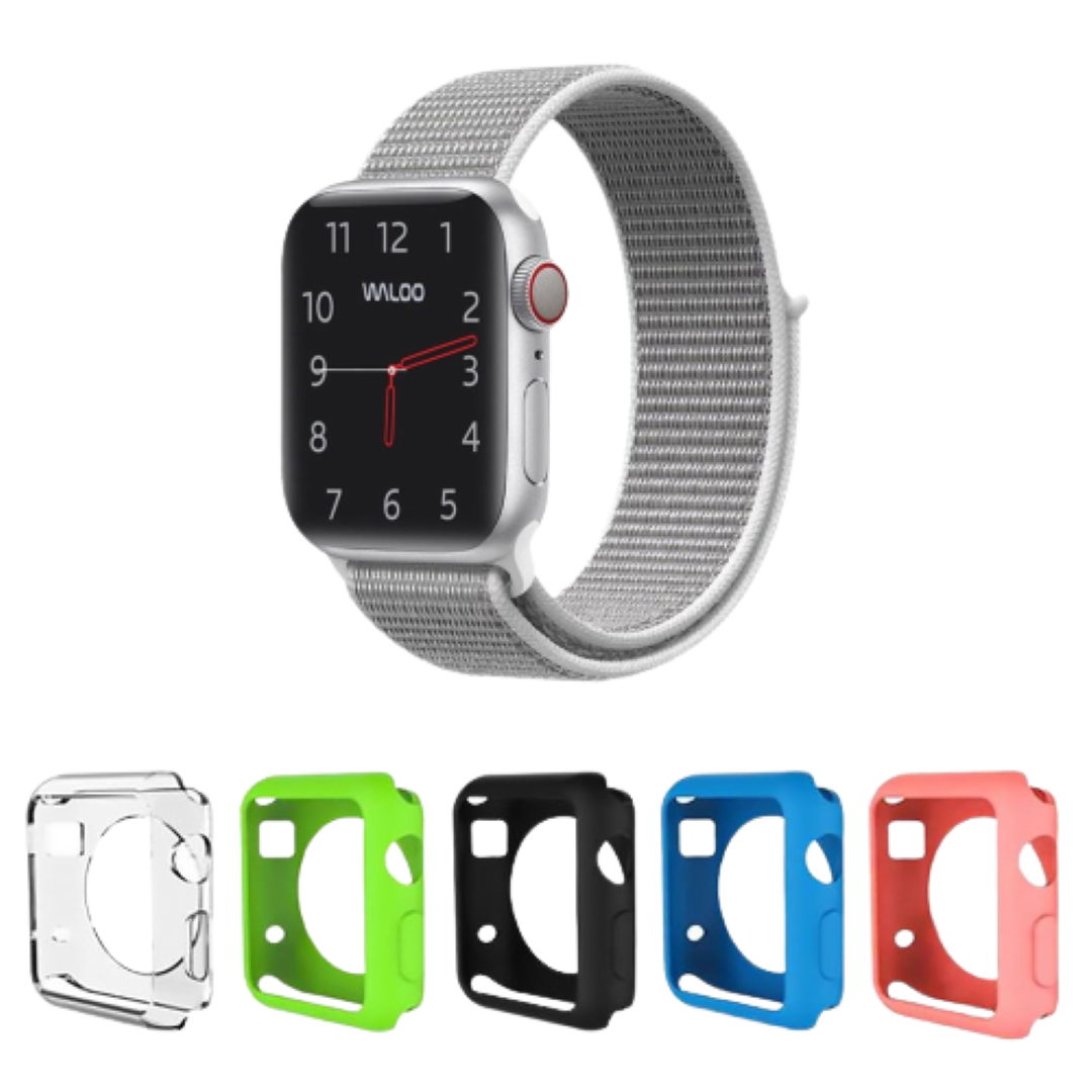 Waloo&reg; Nylon Band for Apple Watch + 5 Deluxe Screen Bumpers - 38mm Grey