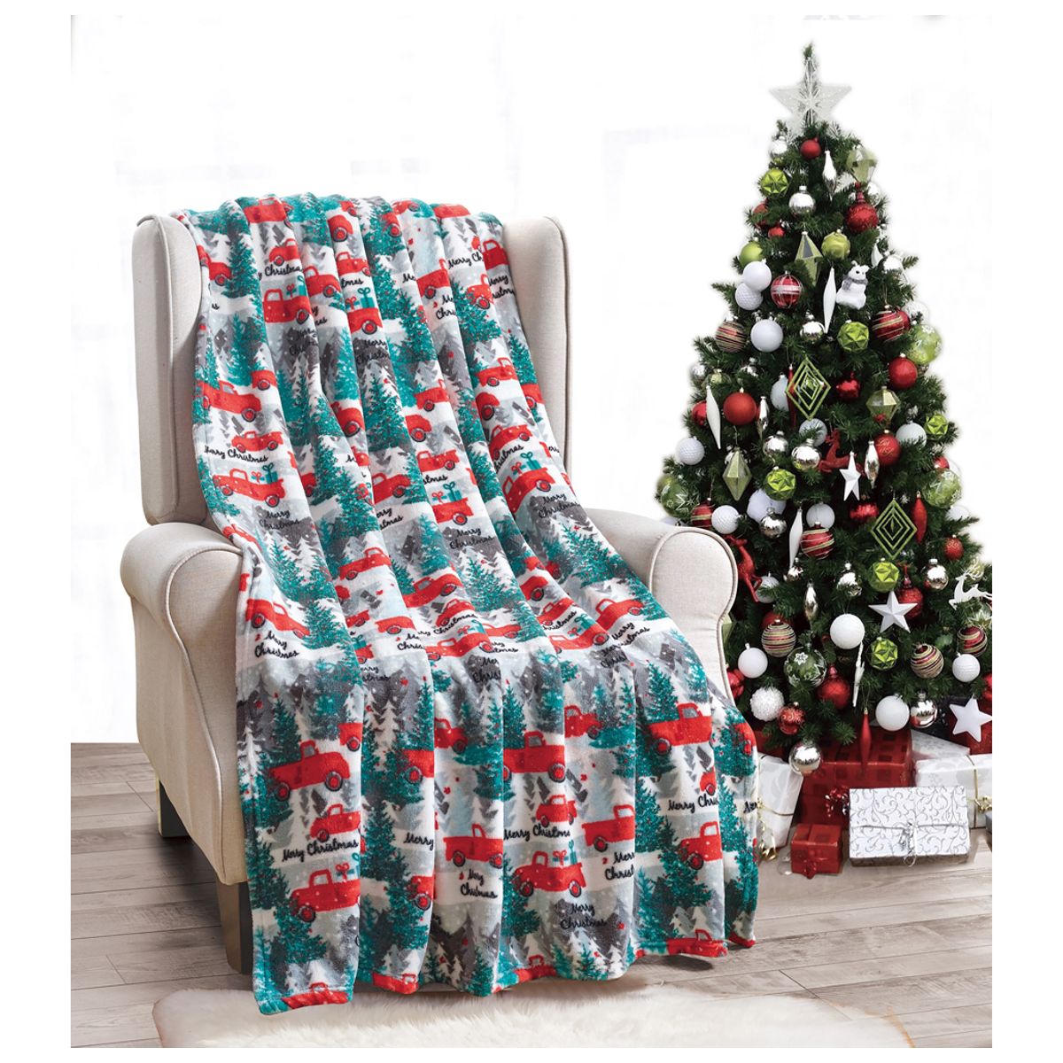 Noble House Soft Fleece Winter Holiday Throw Blanket - Pickup Truck