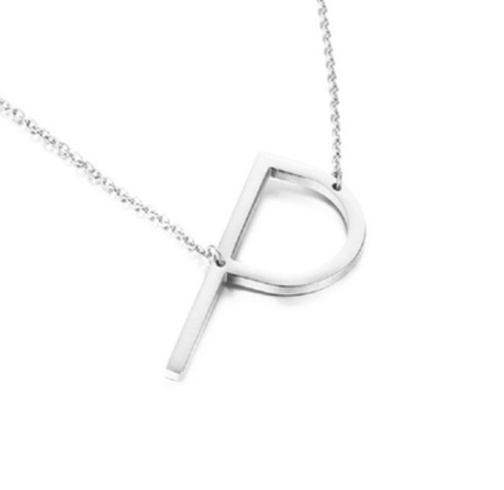 18K Gold-Plated Sideway Initial Necklace - White Gold - P