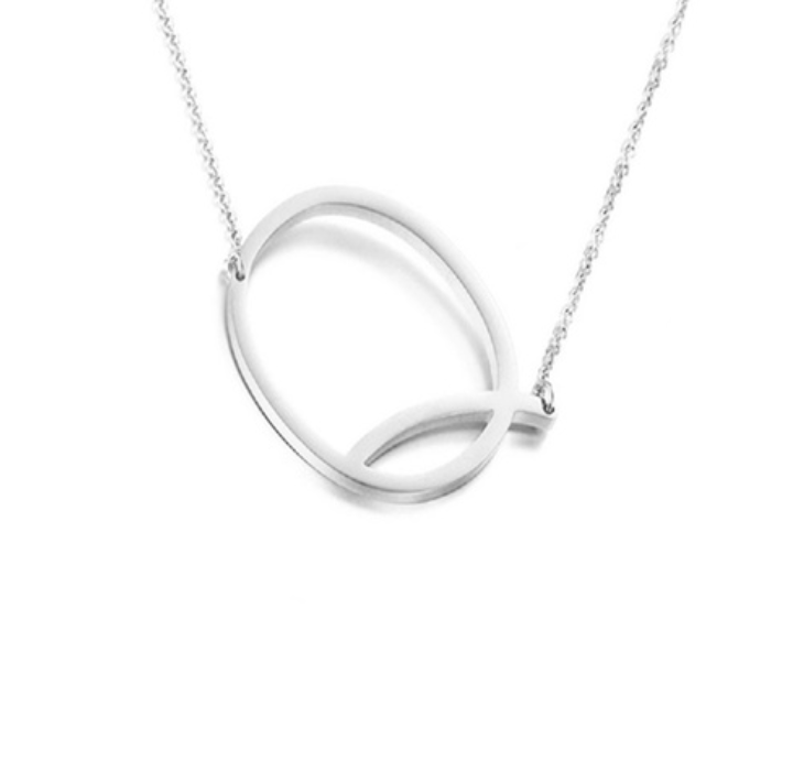 18K Gold-Plated Sideway Initial Necklace - White Gold - Q