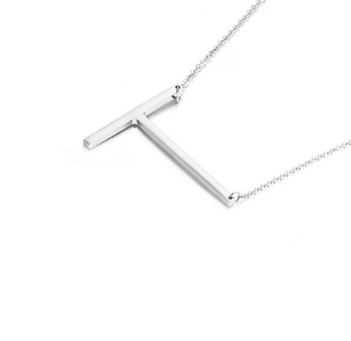 18K Gold-Plated Sideway Initial Necklace - White Gold - T
