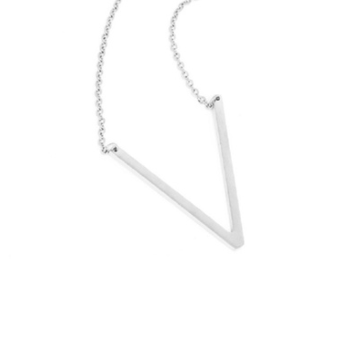 18K Gold-Plated Sideway Initial Necklace - White Gold - V