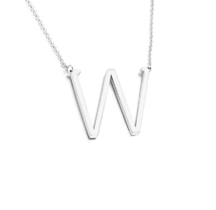 18K Gold-Plated Sideway Initial Necklace - White Gold - W
