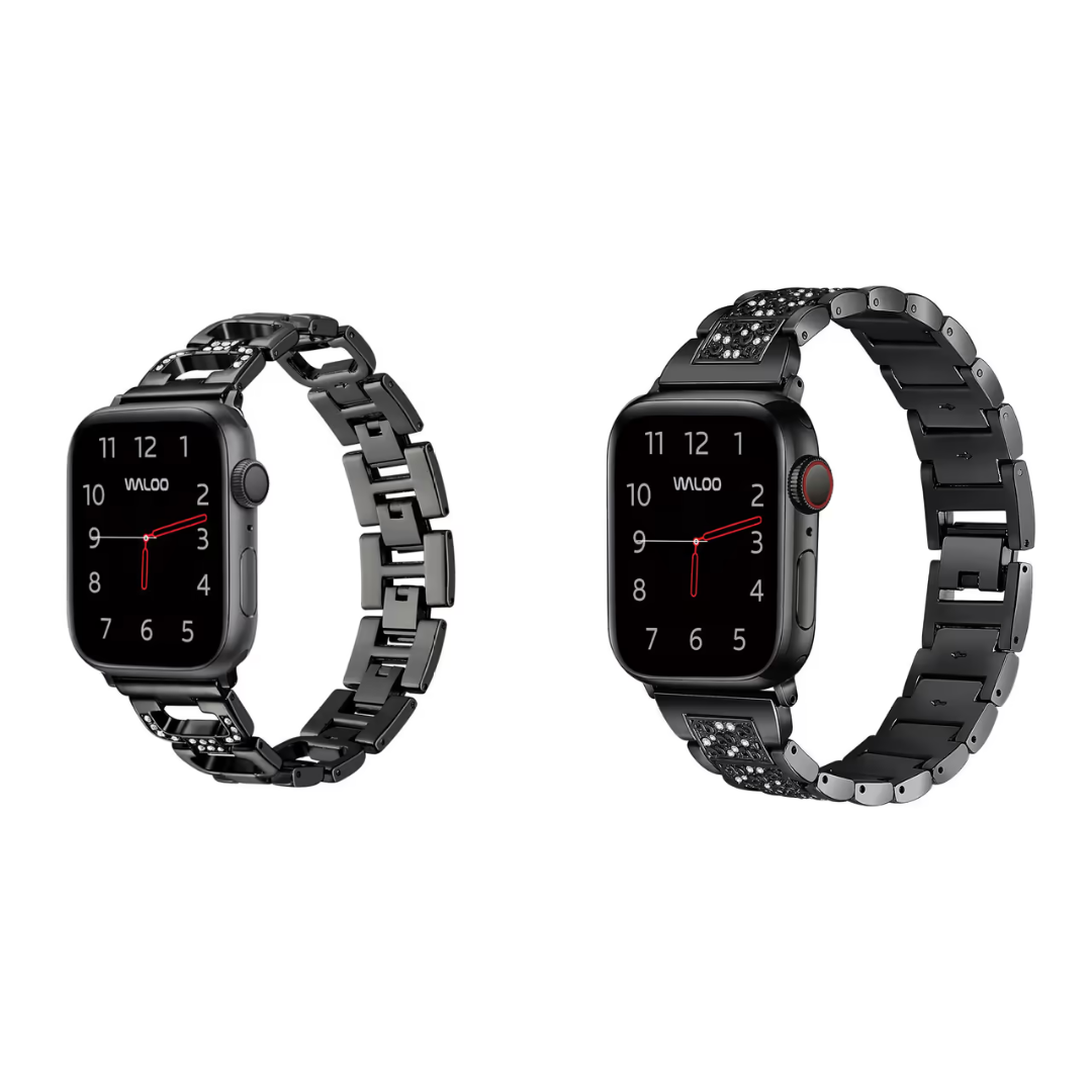 Diamond & Rhinestone Pattern Band for Apple Watch (2-Pack) - RhineStone Combo-38mmBlack/Black