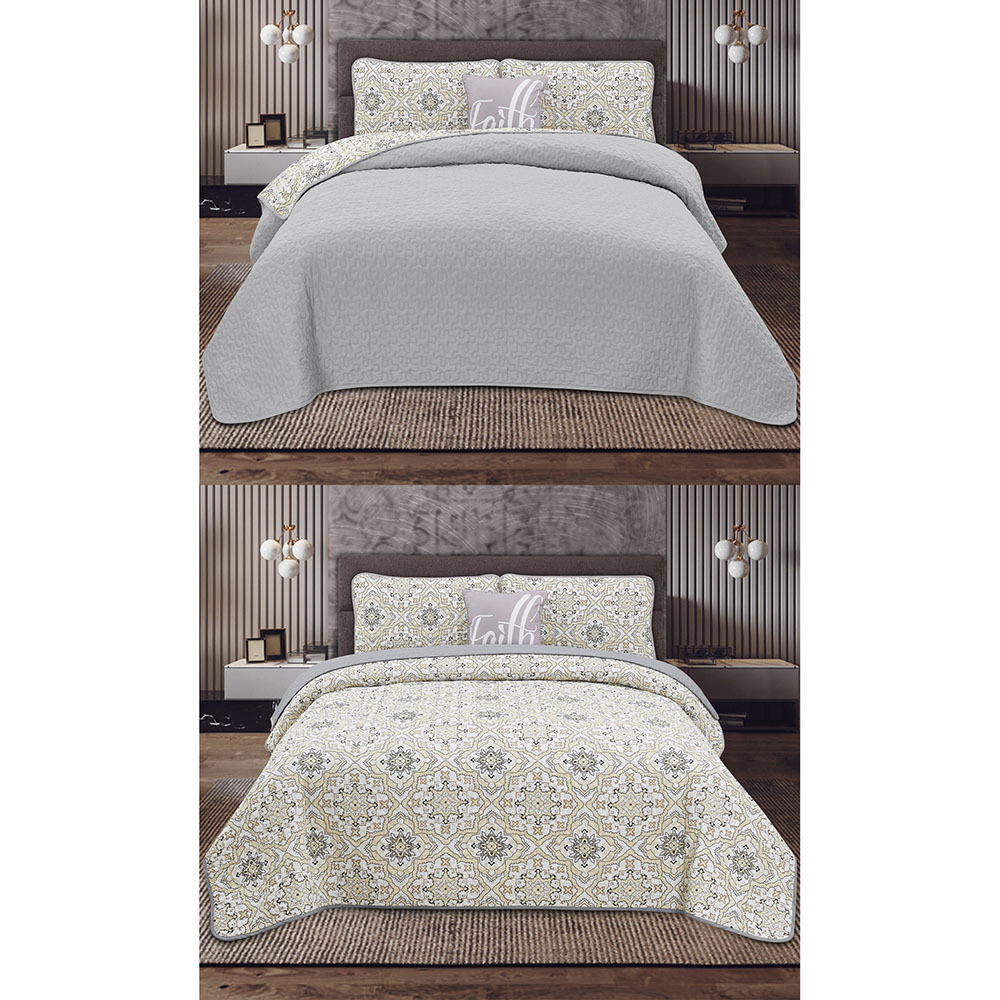 Hannah Linen� Reversible 4-Piece Microfiber Twin Quilt Set - Taupe Greyson-TWIN