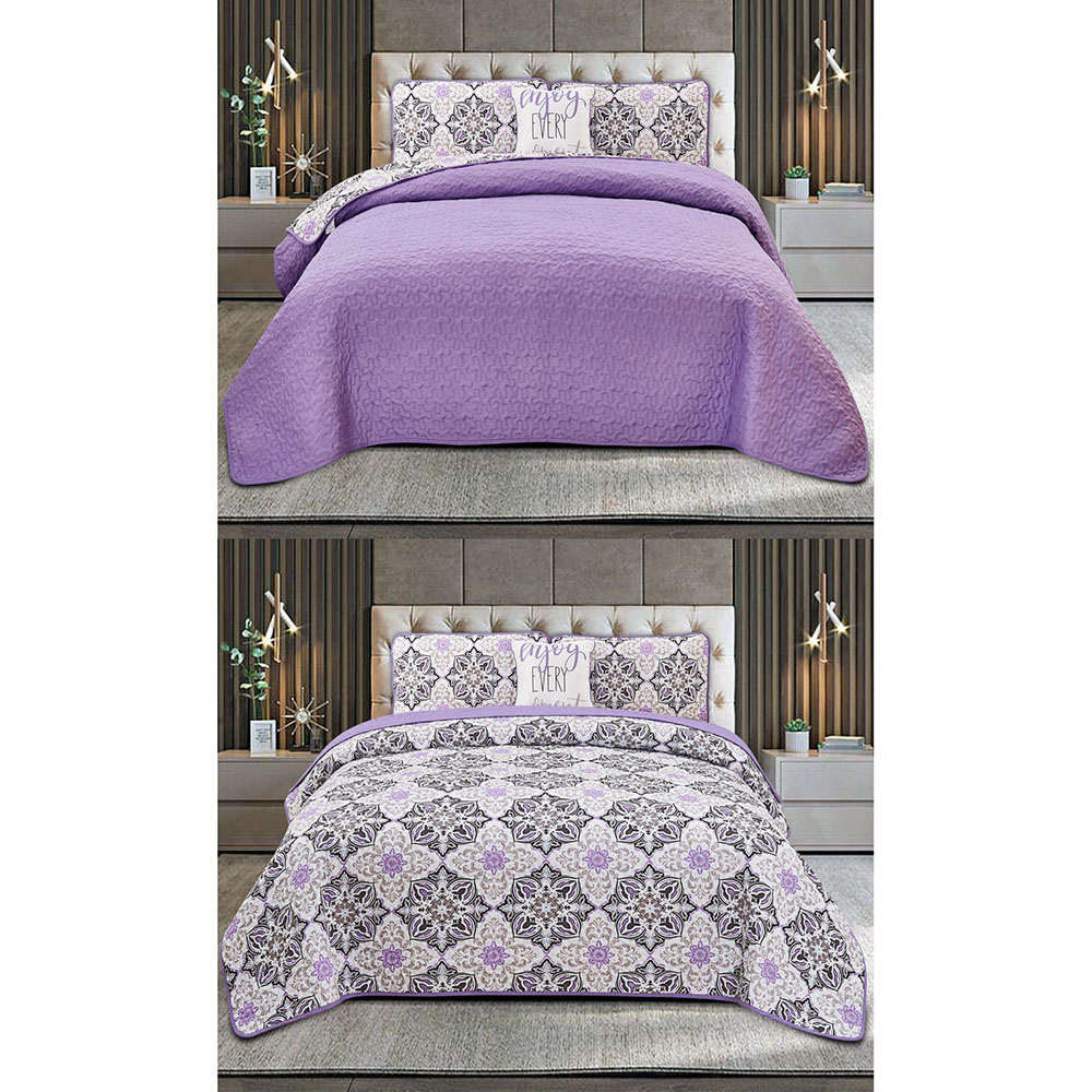 Hannah Linen� Reversible 4-Piece Microfiber Twin Quilt Set - Purple Vidara-TWIN
