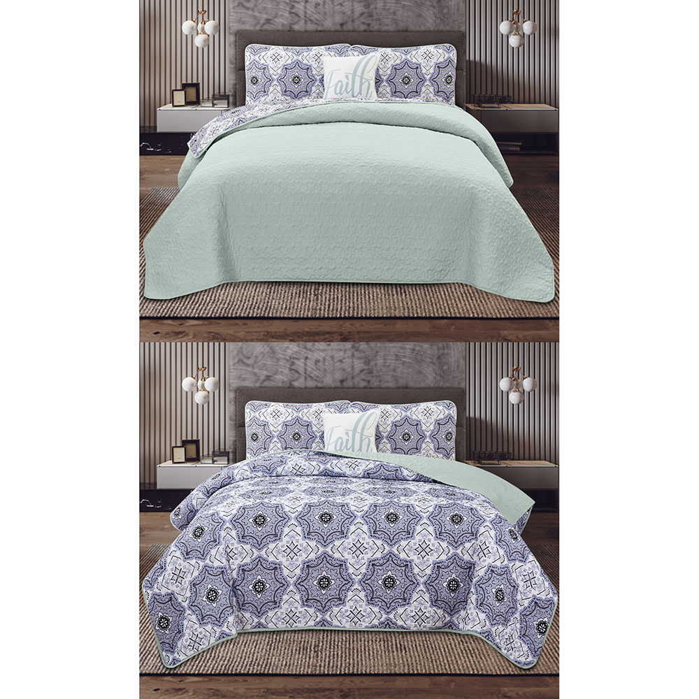 Hannah Linen® Reversible 4-Piece Microfiber Twin Quilt Set - Grey Greyson-TWIN