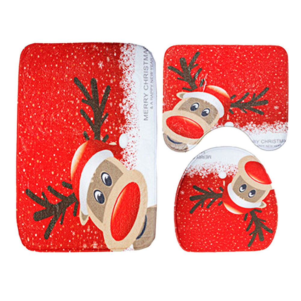 3-Piece Christmas Bathroom Rug Set - iMounTEK 3pcs Holiday Bathroom Rugs Deer