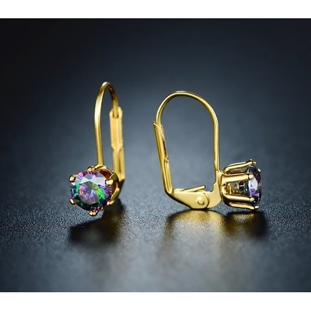 18K-Gold-Plated Mystic Topaz CZ Leverback Earrings - 18K Yellow Gold Genuine Mystic Topaz Lev
