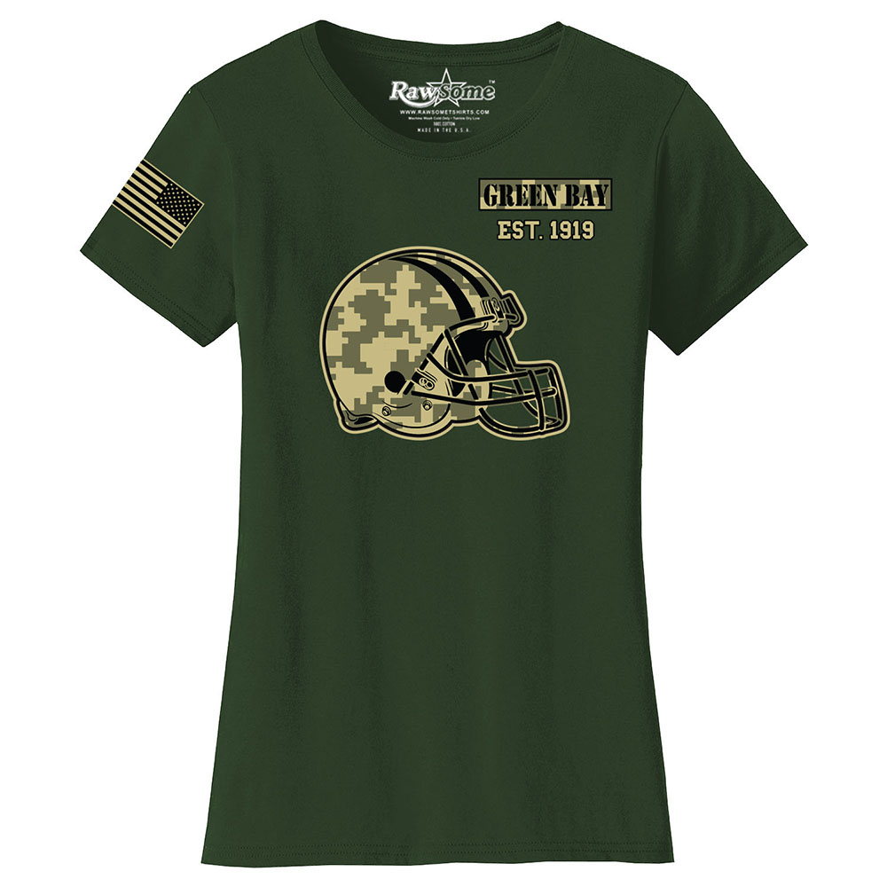 Women's Ultimate Camo Football Color T-Shirt - Green Bay - F.Green / S