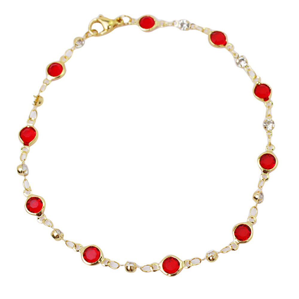18K Gold-Plated High-Polish Finish Crystal Anklet - Red Crystal