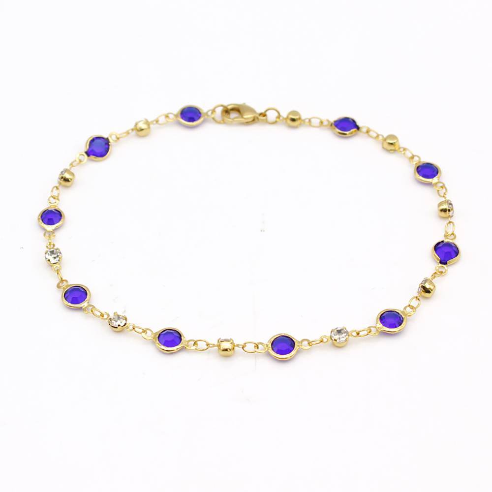18K Gold-Plated High-Polish Finish Crystal Anklet - Dark Blue Crystal
