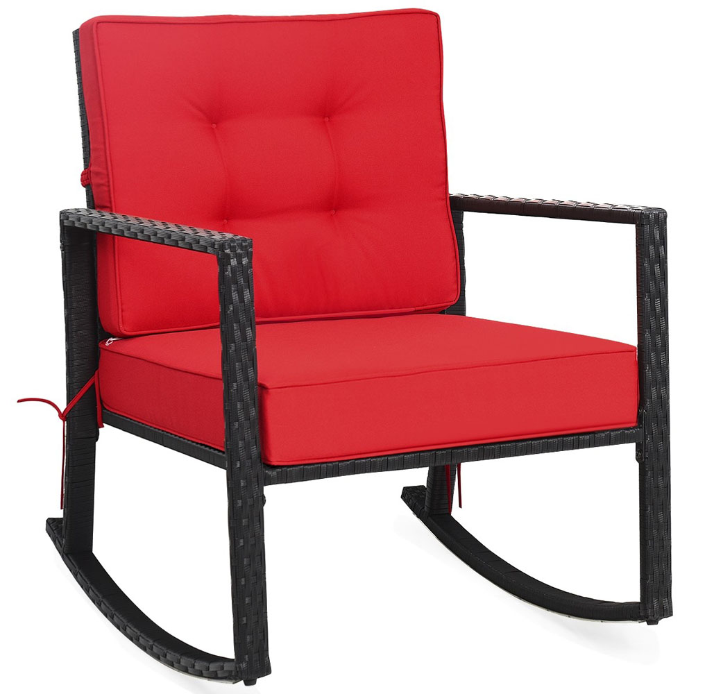 Outdoor Cushioned Rattan Rocking Chair - Red