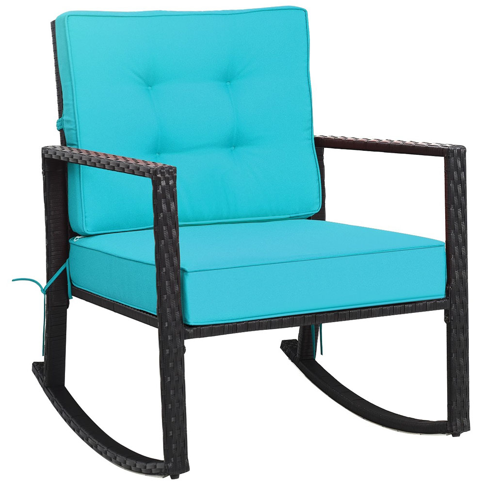 Outdoor Cushioned Rattan Rocking Chair - Turquoise