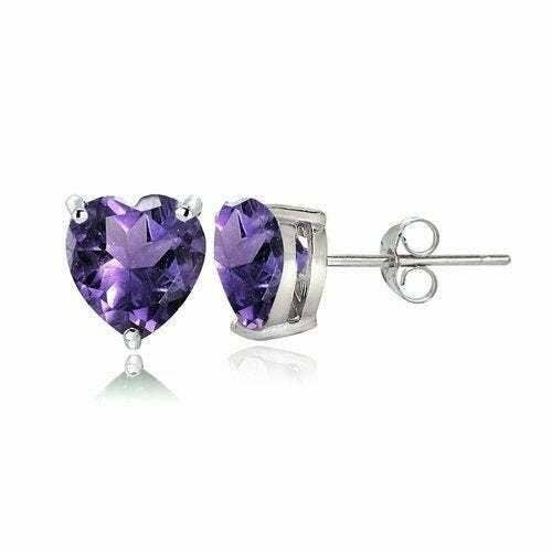 2.00CTTW Stunning Heart Stud Earrings - White- Purple
