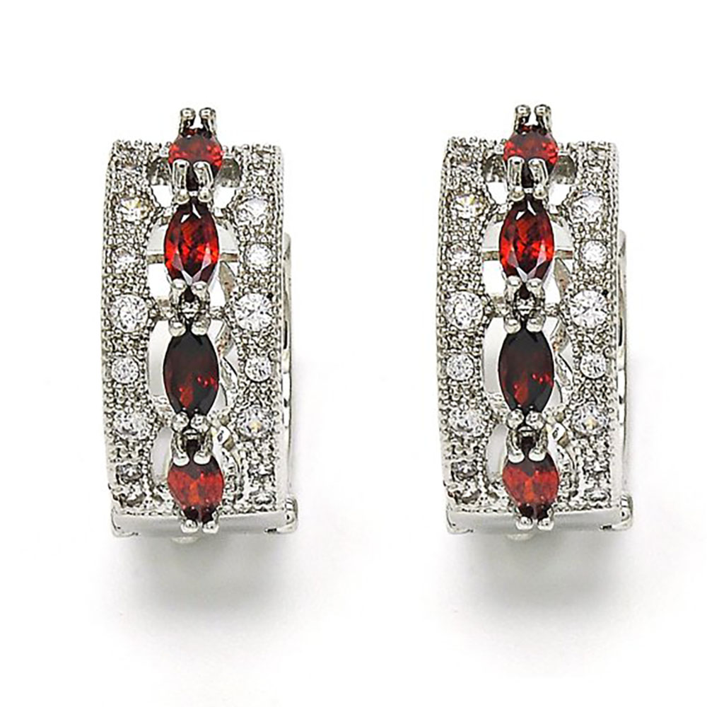 Lab-Created Sparkling Gemstone Earrings - White Gold Red Oval