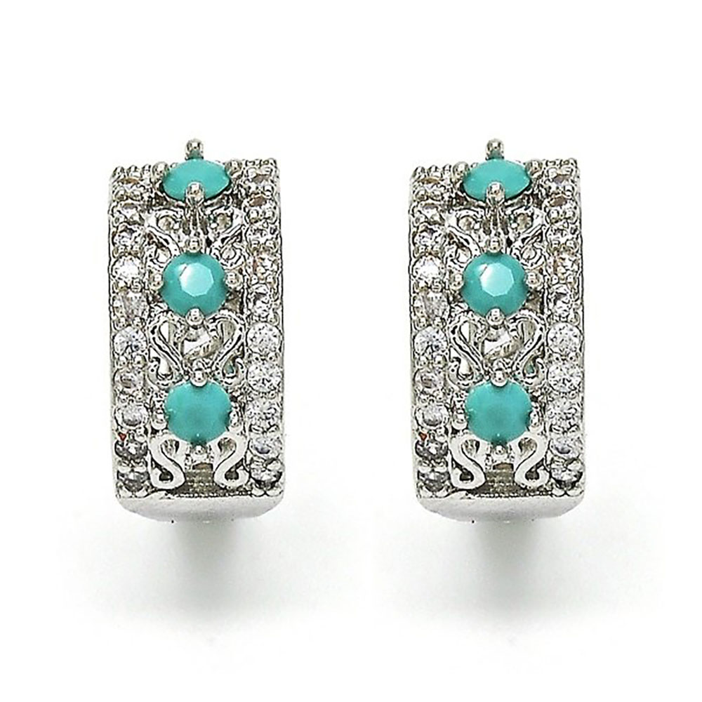 Lab-Created Sparkling Gemstone Earrings - White Gold Turquoise Round