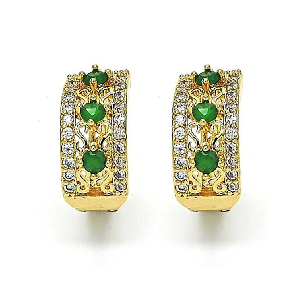 Lab-Created Sparkling Gemstone Earrings - Yellow Gold Green