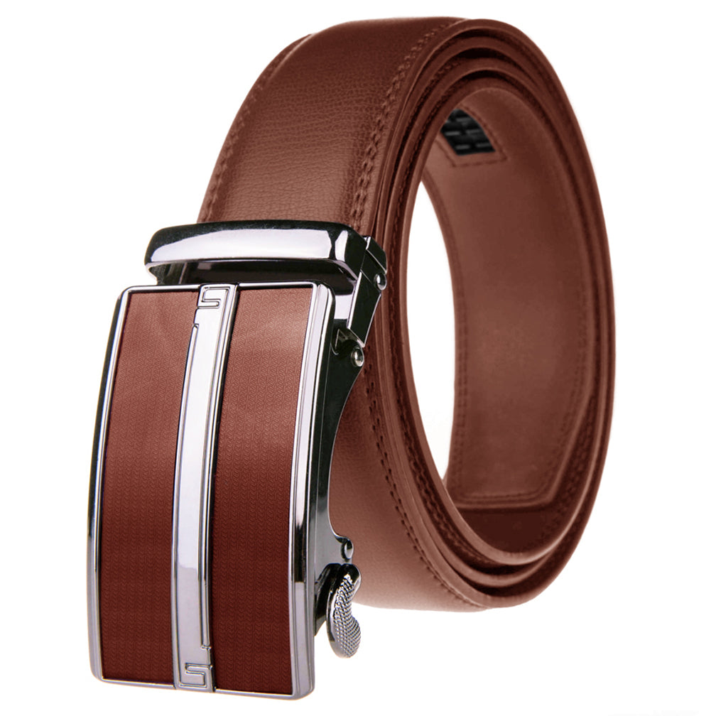 Men's Stripe Buckle Adjustable Ratchet Belt - COGNAC / LARGE(40-42)