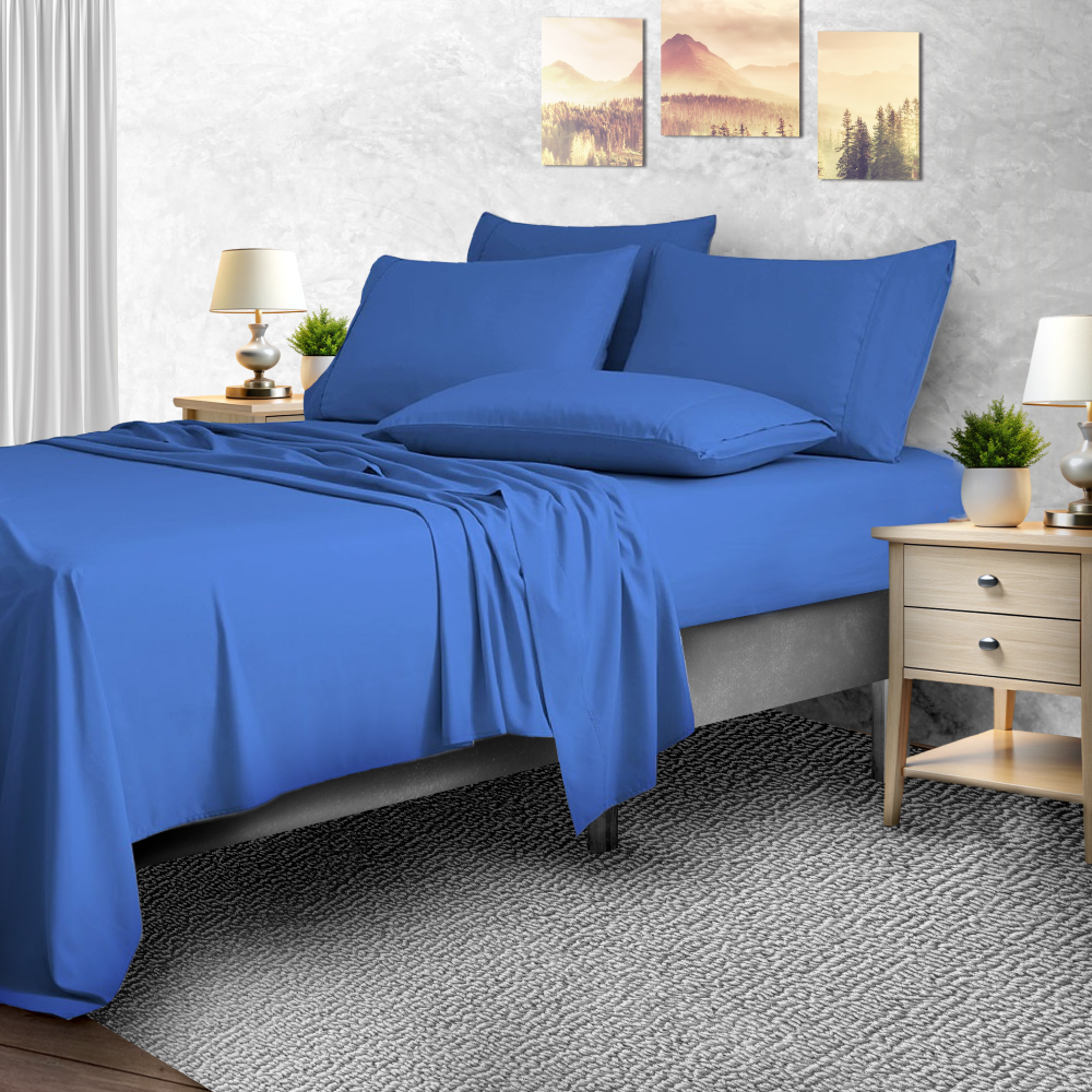 2,000-TC Bamboo Blend 6-Piece Sheet Set with Deep Pockets - Queen - Warm Blue