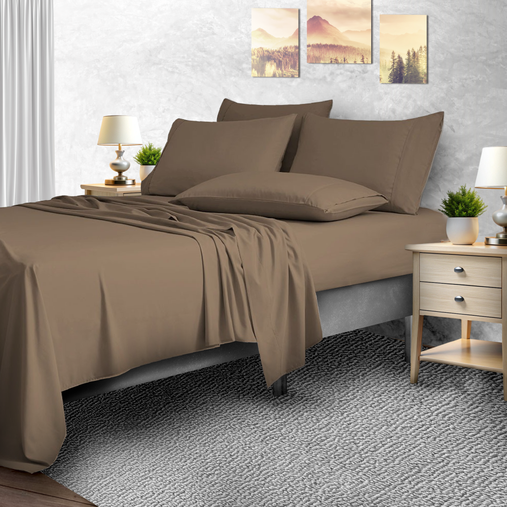 Photos - Bed Linen Private Label 2,000-TC Bamboo Blend 6-Piece Sheet Set with Deep Pockets - King - Chocolate 1300KGCHT