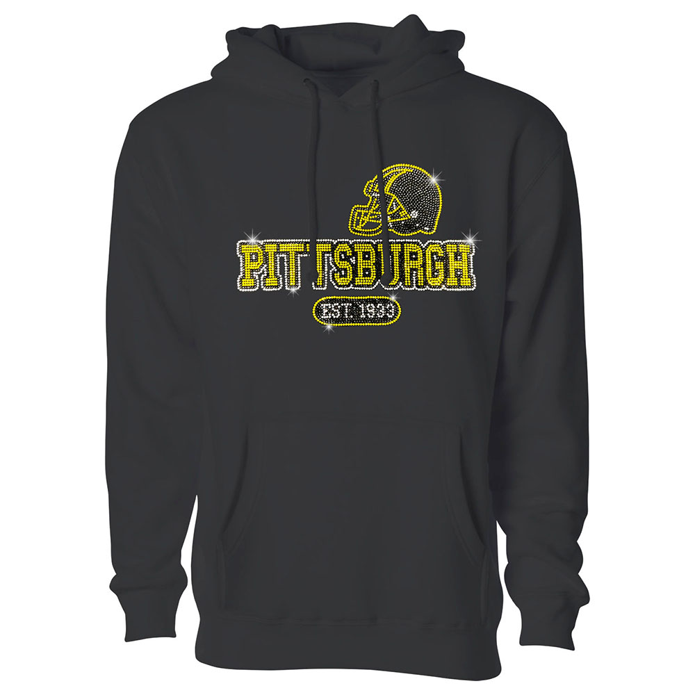 Women's Awesome Football Rhinestone Bling Pullover Hoodie - Pittsburgh - Black / S