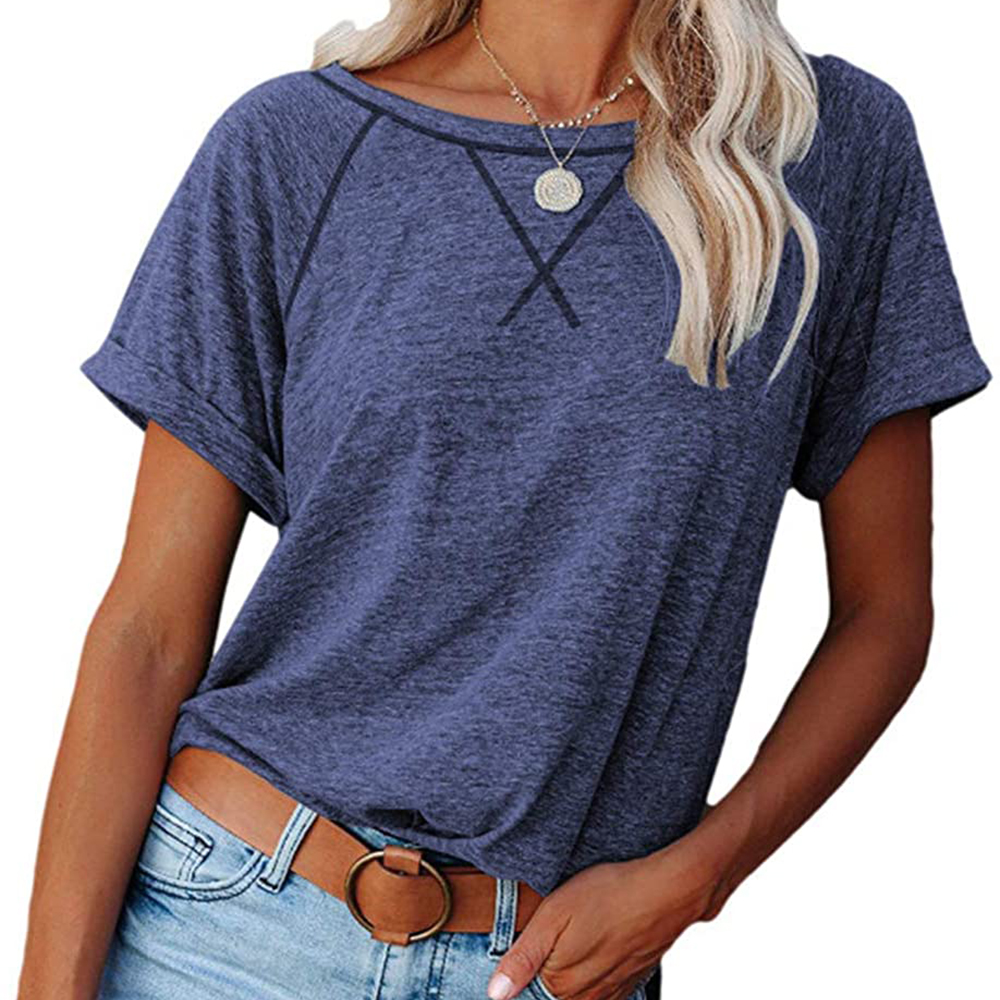 Women's Cross Stitch Contrast Raglan Short Sleeve Tee - Blue - 3XL