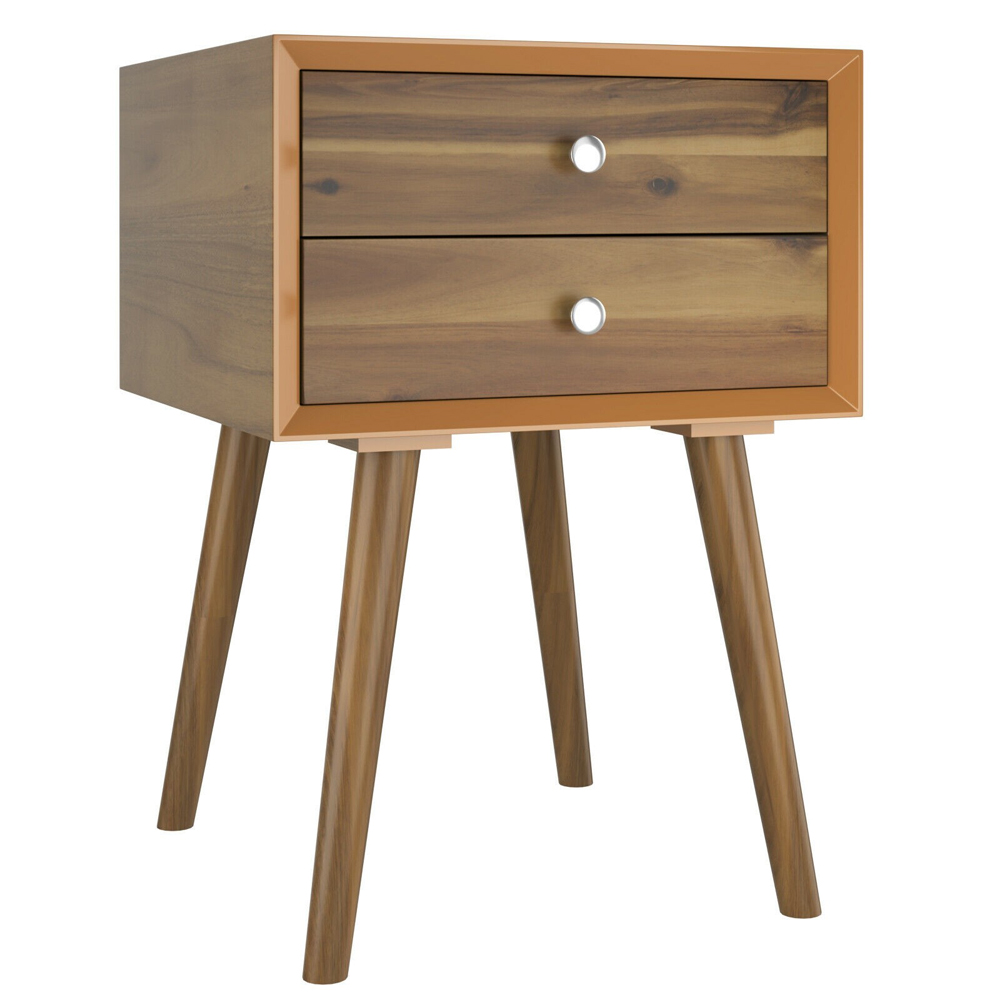 Mid-Century Modern 2-Drawer Wood Nightstand - Natural