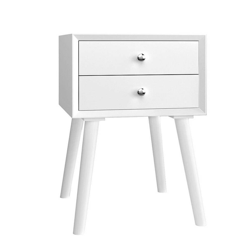 Mid-Century Modern 2-Drawer Wood Nightstand - White