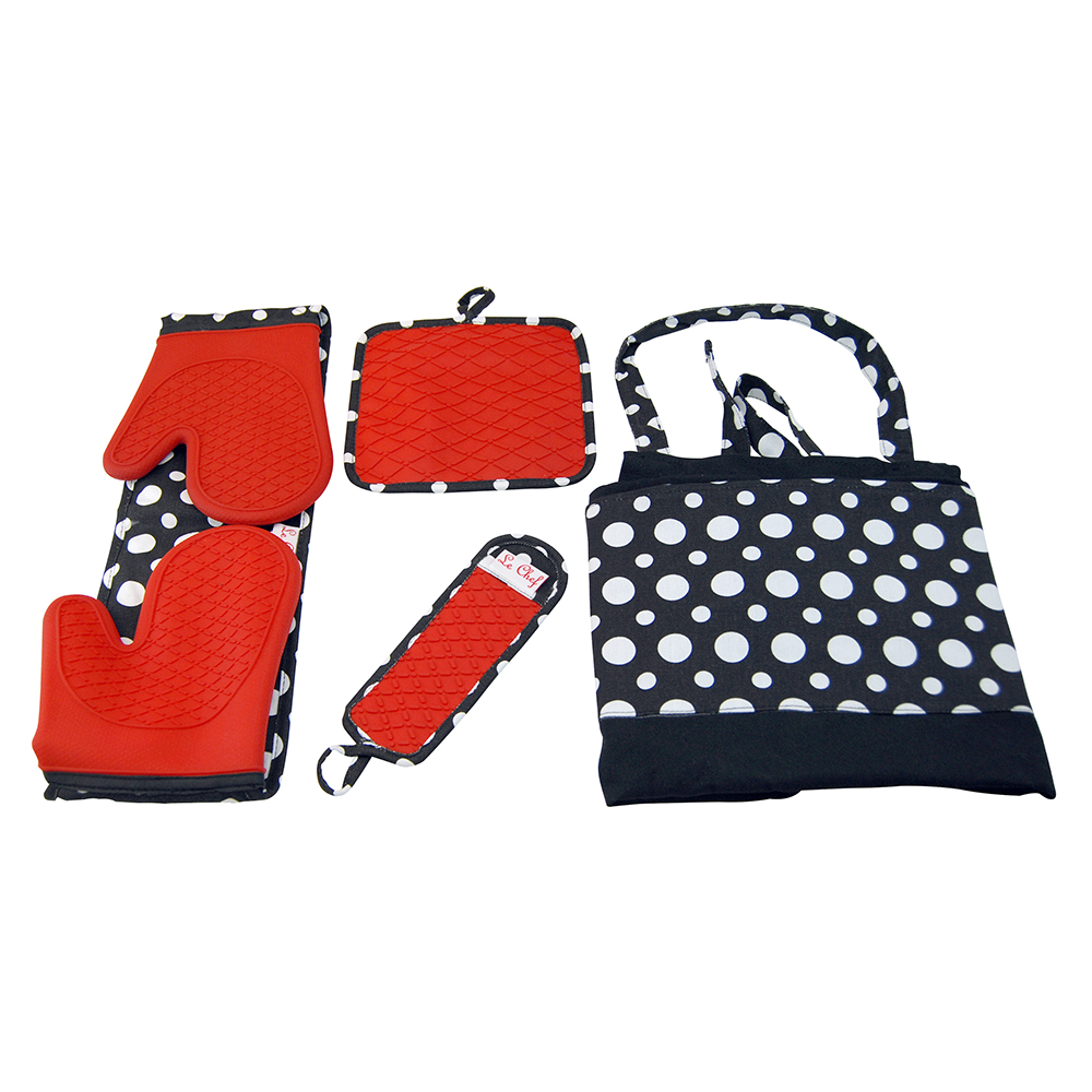 Le Chef&trade; 4-Piece Kitchen Tools Apron Set - Red Diamond Dot