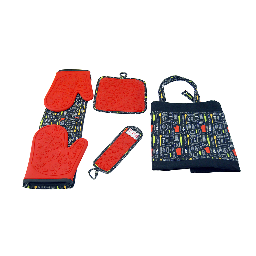 Le Chef&trade; 4-Piece Kitchen Tools Apron Set - Red Floral Tool