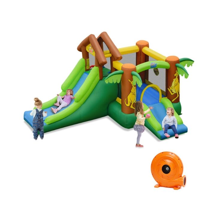 Inflatable Jungle Dual Slide Bounce House + Optional Blower - With Blower