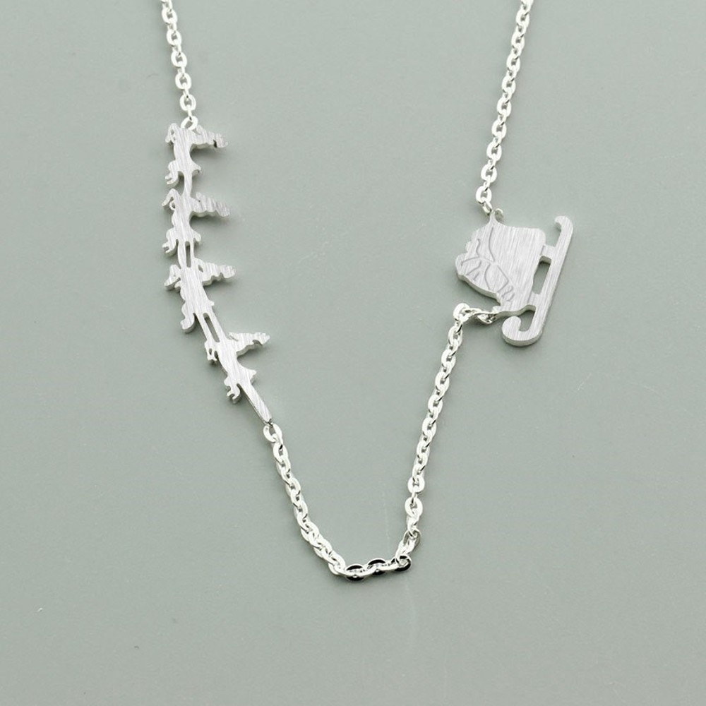 Santa Chariot & Reindeer Necklace - wHITE