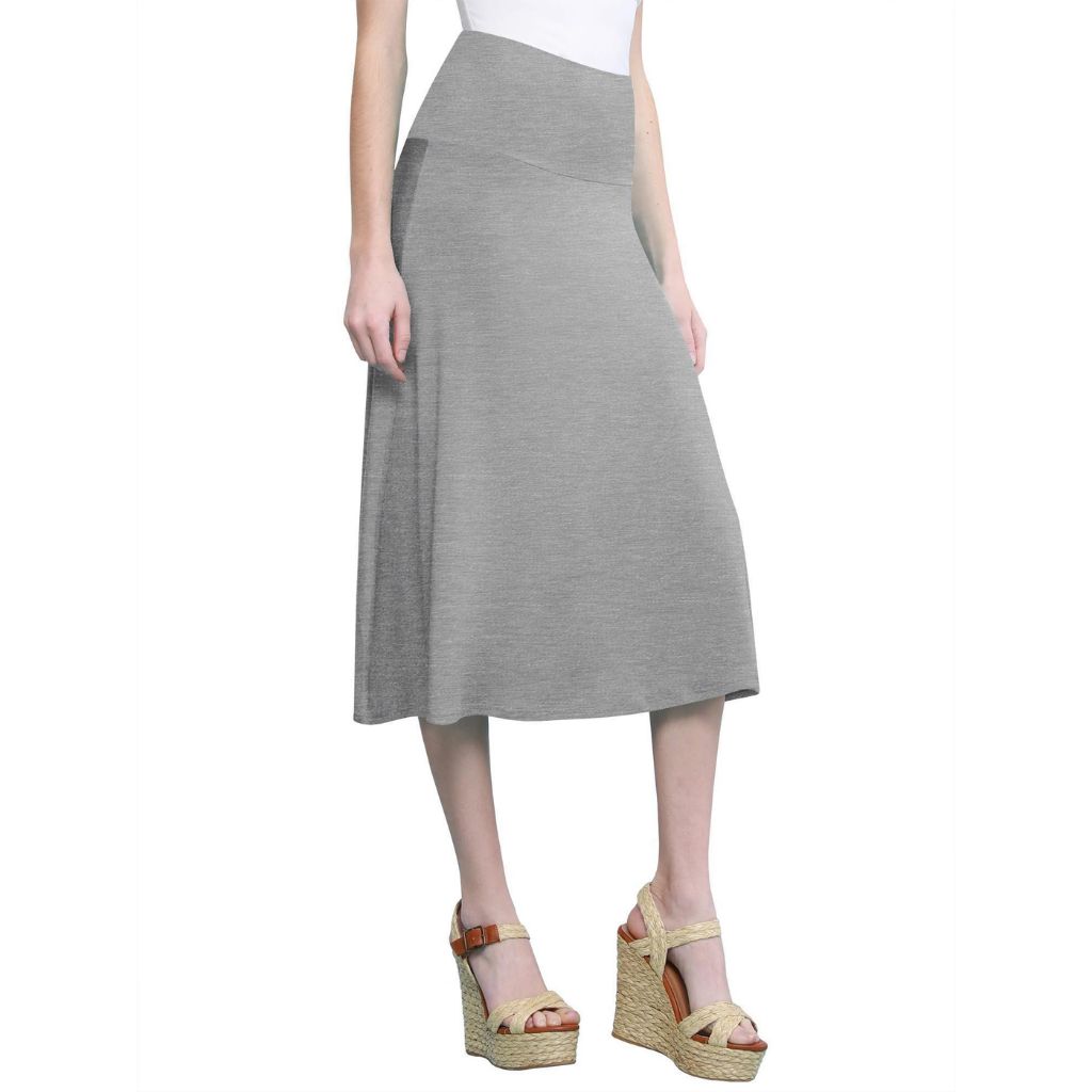 Women's Solid Lightweight Flare Midi Pull-on Skirt - Light Heather Grey - Small