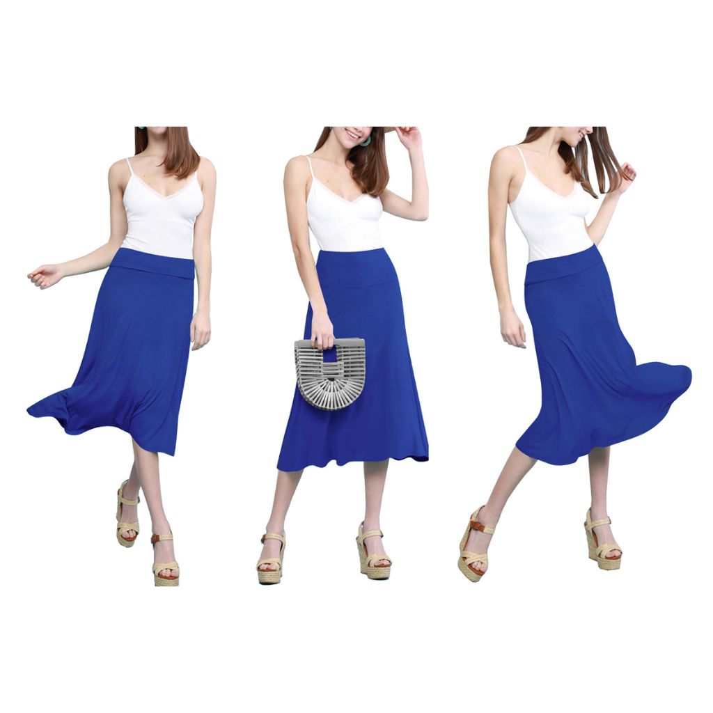 Women's Solid Lightweight Flare Midi Pull-on Skirt - Royal Brite - XL