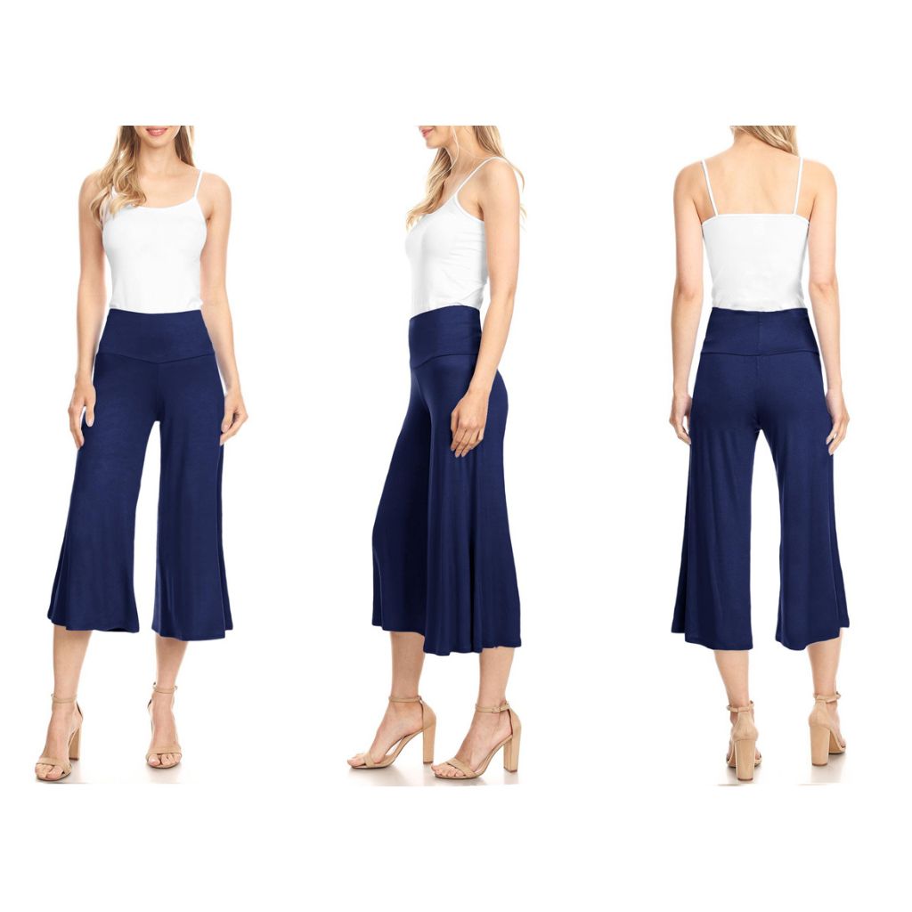 Cropped Wide-Leg Lounge Pants - Large - Navy