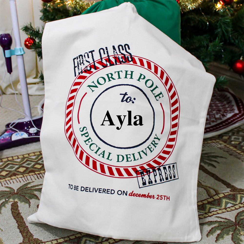 Personalized Santa's Mail Bag - North Pole Stamp