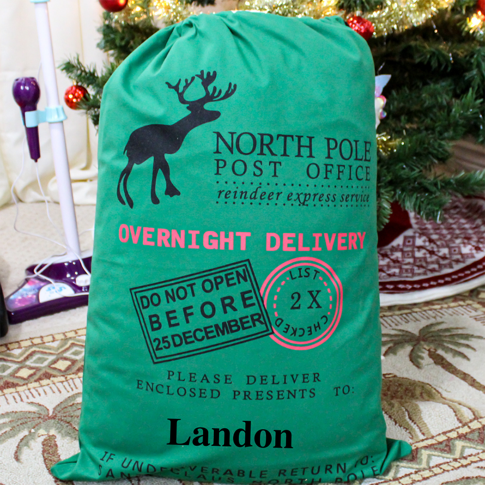 Personalized Santa's Mail Bag - green w/reindeer