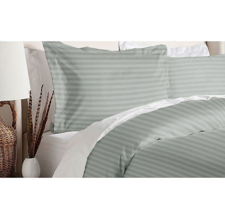Damask Stripe 230 TC 3-Piece Duvet Cover Set - Twin - Platinum