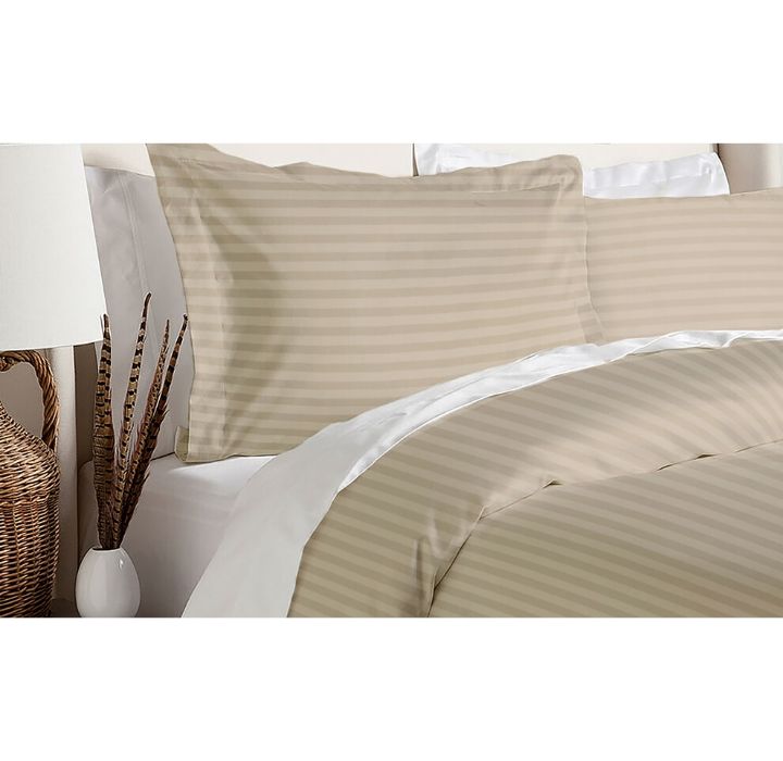 Damask Stripe 230 TC 3-Piece Duvet Cover Set - F/Q - Ecru