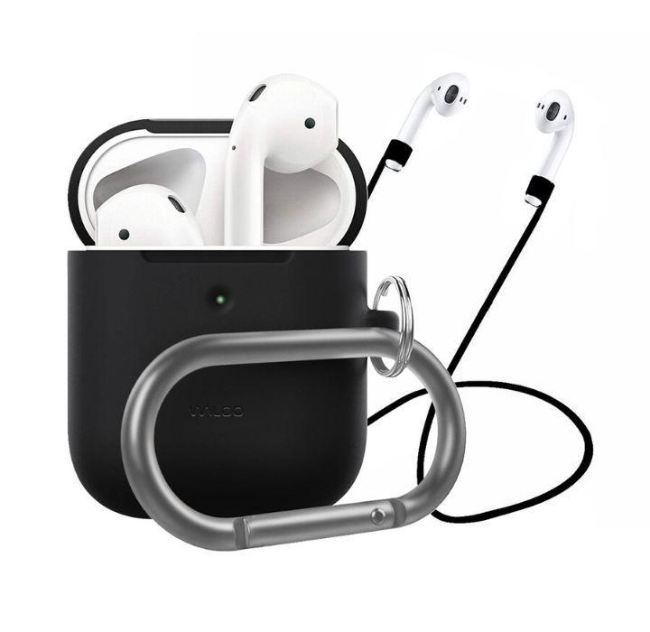 Premium Silicone Case Cover and Strap for AirPods 1 & 2 - Black