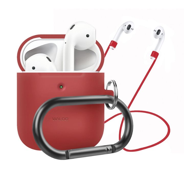 Premium Silicone Case Cover and Strap for AirPods 1 & 2 - Red