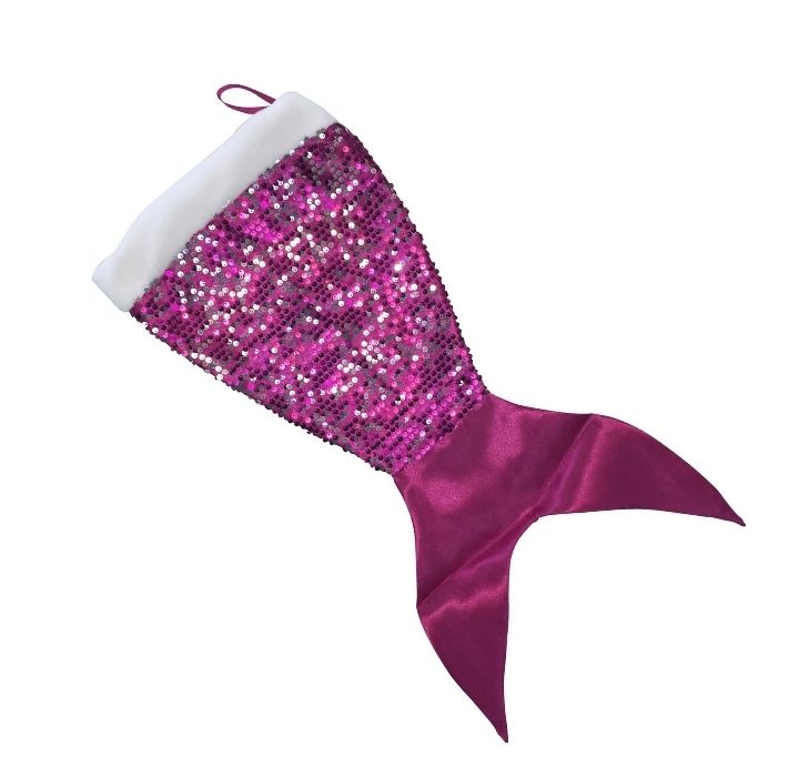 Sequined Mermaid Tail Holiday Stocking - Rose