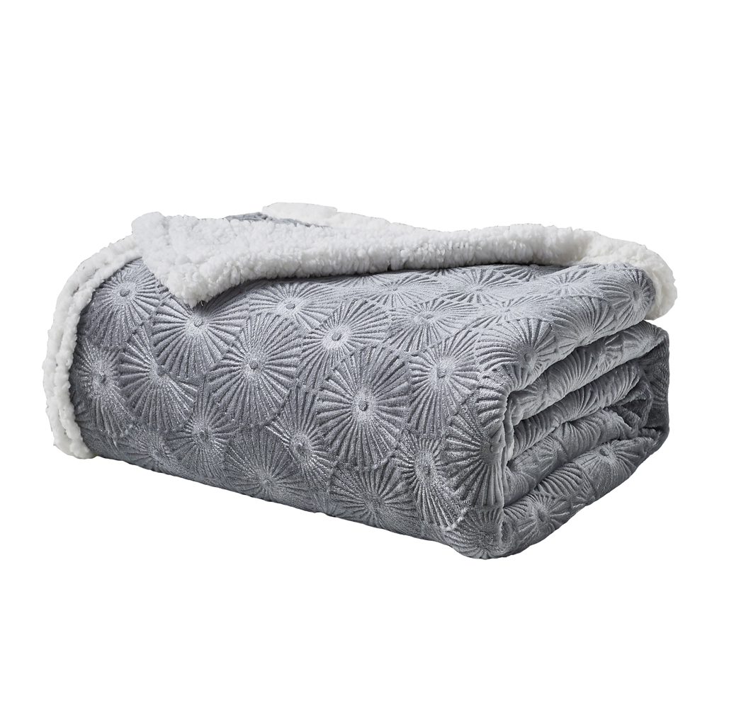 Sheradian Embossed Print Fleece/Sherpa Reversible Throw Blanket - Louvre - Grey